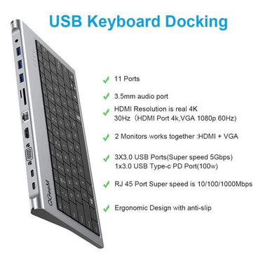 Keyboard and USB-C Hub: for Mac Android Windows Triple Display 4K HDMI SD Card RJ45 LAN Aux PD USB Hub Adapter from NSE Imports #2.